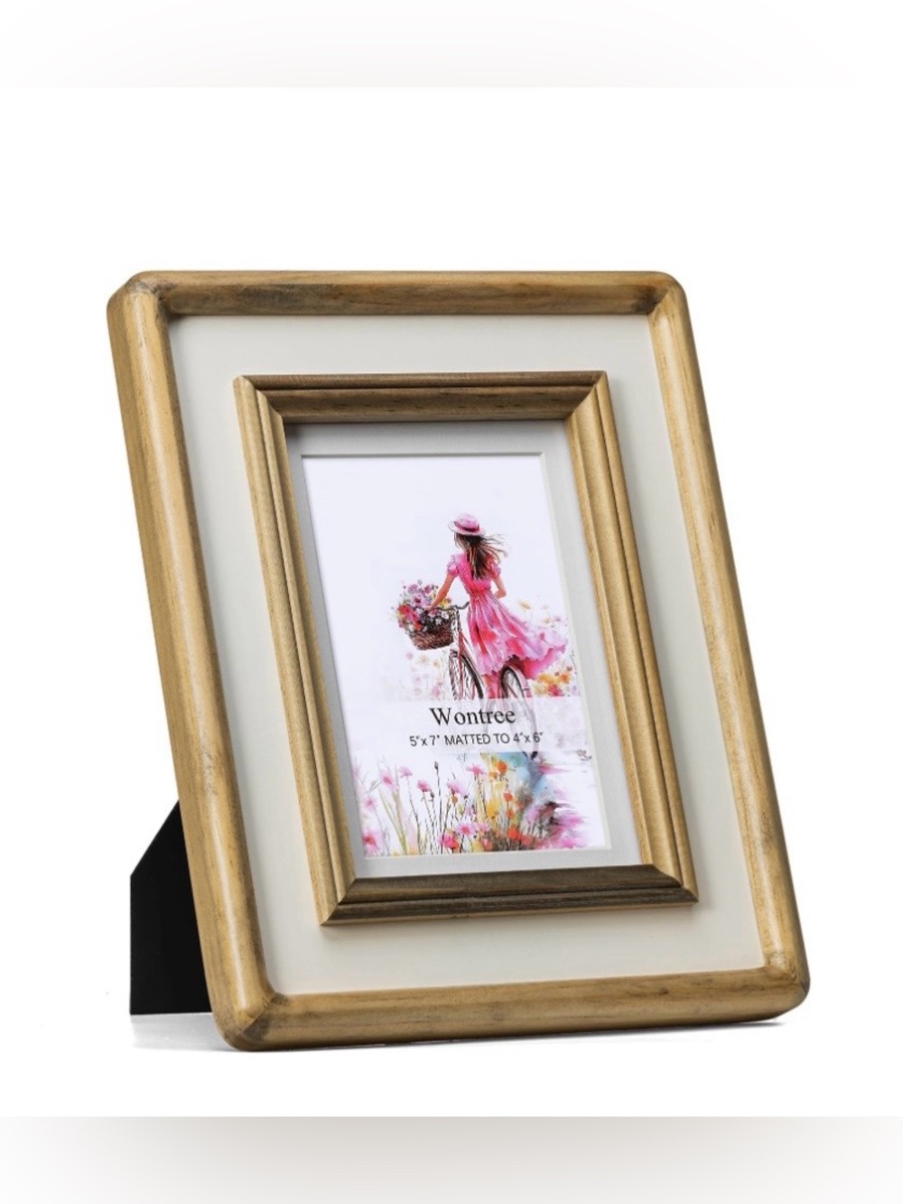 Wood Picture Frame w Glass Front Antique Nature Pine Wood & Beige Trim